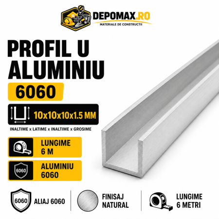 Profil U aluminiu 10 x 10 x 10 x 1.5 mm, 6 metri